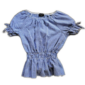 Gemstone Seersucker Mini Checked Ruched Blouse Bow Tie Sleeves Youth Size 13